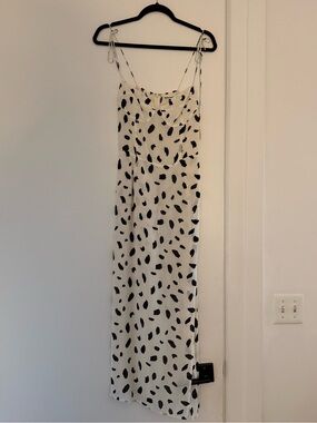Reformation White Slip Midi Dress with Black Spot Print